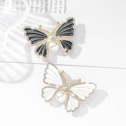 Butterfly Crystal Rhinestone Brooch Pin for Women Colorful Glitter Pearl Bead Lapel Pins Hats Clothes Dress Accessories Jewelry