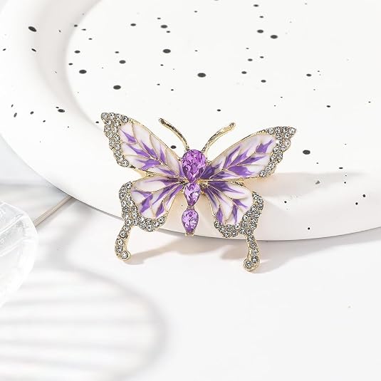Butterfly Crystal Rhinestone Brooch Pin for Women Colorful Glitter Pearl Bead Lapel Pins Hats Clothes Dress Accessories Jewelry