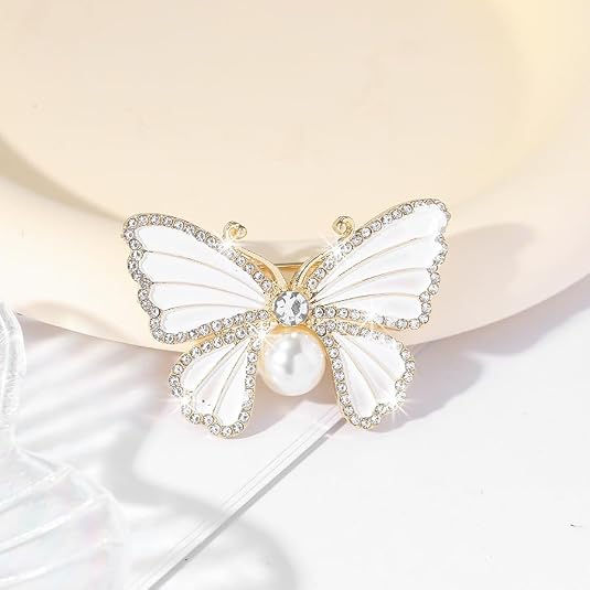 Butterfly Crystal Rhinestone Brooch Pin for Women Colorful Glitter Pearl Bead Lapel Pins Hats Clothes Dress Accessories Jewelry