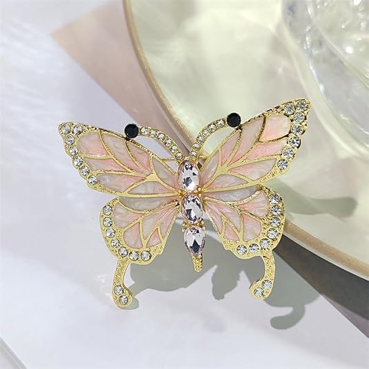 Butterfly Crystal Rhinestone Brooch Pin for Women Colorful Glitter Pearl Bead Lapel Pins Hats Clothes Dress Accessories Jewelry