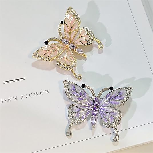 Butterfly Crystal Rhinestone Brooch Pin for Women Colorful Glitter Pearl Bead Lapel Pins Hats Clothes Dress Accessories Jewelry