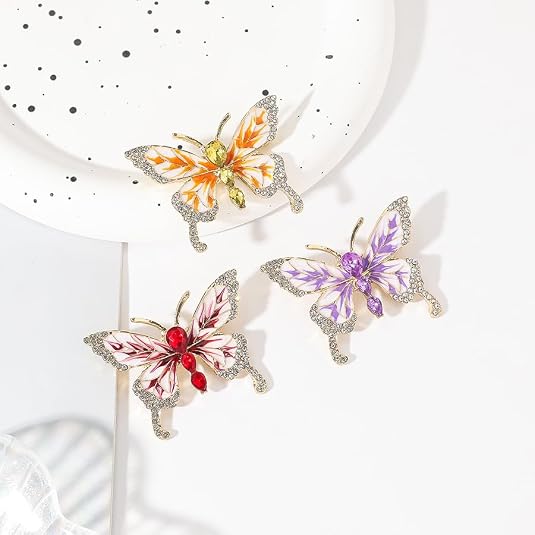 Butterfly Crystal Rhinestone Brooch Pin for Women Colorful Glitter Pearl Bead Lapel Pins Hats Clothes Dress Accessories Jewelry