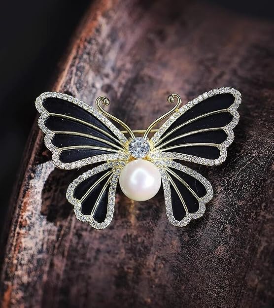 Butterfly Crystal Rhinestone Brooch Pin for Women Colorful Glitter Pearl Bead Lapel Pins Hats Clothes Dress Accessories Jewelry
